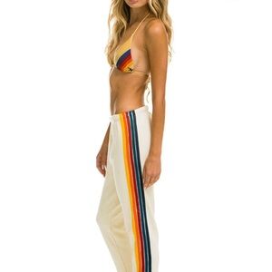 5 stripe vintage white rainbow sweat pants (large)